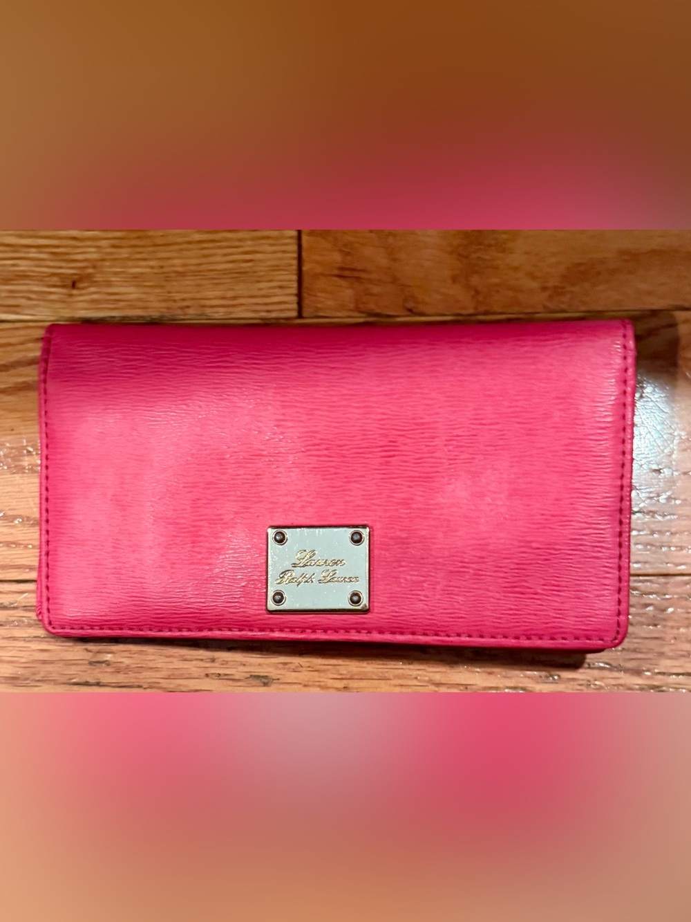 Lauren Ralph Lauren Hot Pink Leather Flap Wallet